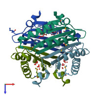 PDB entry 1vk8 coloured by chain, top view.