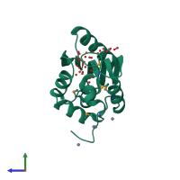 PDB entry 1vk9 coloured by chain, side view.