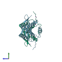 PDB entry 1vkc coloured by chain, side view.
