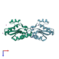 PDB entry 1vkc coloured by chain, top view.