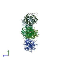 PDB entry 1vkd coloured by chain, side view.