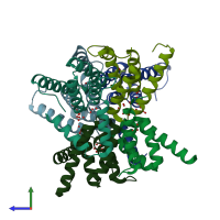 PDB entry 1vke coloured by chain, side view.