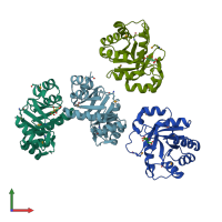 PDB entry 1vkf coloured by chain, front view.