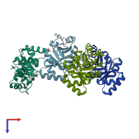 PDB entry 1vkf coloured by chain, top view.