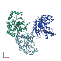 PDB entry 1vkj coloured by chain, front view.