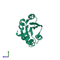 PDB entry 1vkk coloured by chain, side view.