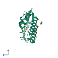 PDB entry 1vkq coloured by chain, side view.