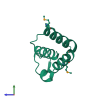 PDB entry 1vku coloured by chain, side view.