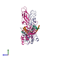 PDB entry 1vkx coloured by chain, side view.