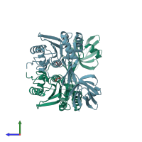 PDB entry 1vky coloured by chain, side view.