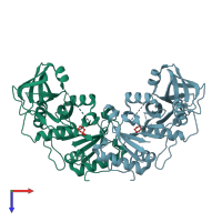 PDB entry 1vky coloured by chain, top view.