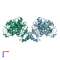 PDB entry 1vkz coloured by chain, top view.