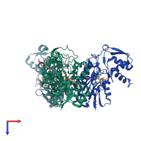 PDB entry 1vl0 coloured by chain, top view.