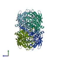 PDB entry 1vl2 coloured by chain, side view.
