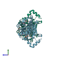 PDB entry 1vl8 coloured by chain, side view.