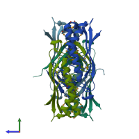 PDB entry 1vla coloured by chain, side view.