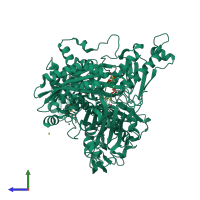PDB entry 1vlb coloured by chain, side view.