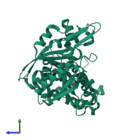 PDB entry 1vlc coloured by chain, side view.