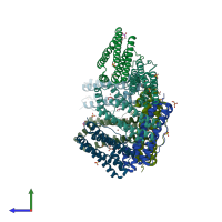 PDB entry 1vlg coloured by chain, side view.