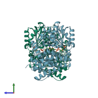 PDB entry 1vlj coloured by chain, side view.