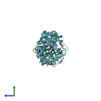 PDB entry 1vlm coloured by chain, side view.