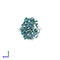 PDB entry 1vlm coloured by chain, side view.