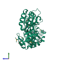 PDB entry 1vlo coloured by chain, side view.