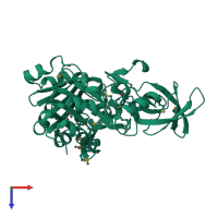 PDB entry 1vlo coloured by chain, top view.