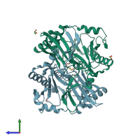 PDB entry 1vlr coloured by chain, side view.