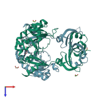 PDB entry 1vlr coloured by chain, top view.