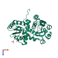 PDB entry 1vlv coloured by chain, top view.