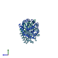 PDB entry 1vlw coloured by chain, side view.
