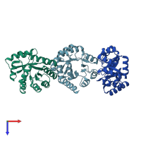 PDB entry 1vlw coloured by chain, top view.