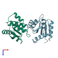 PDB entry 1vlz coloured by chain, top view.