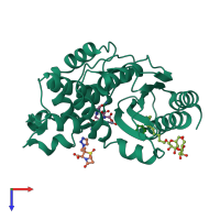 PDB entry 1vm1 coloured by chain, top view.