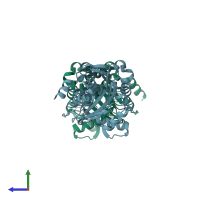 PDB entry 1vm7 coloured by chain, side view.