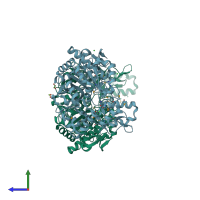 PDB entry 1vm8 coloured by chain, side view.