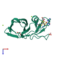 PDB entry 1vm9 coloured by chain, top view.