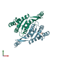 PDB entry 1vmd coloured by chain, front view.