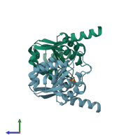 PDB entry 1vmd coloured by chain, side view.