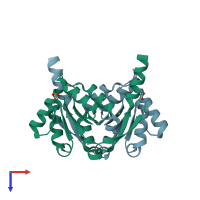 PDB entry 1vmd coloured by chain, top view.