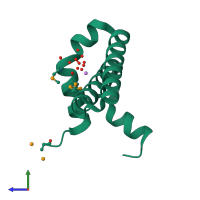 PDB entry 1vmg coloured by chain, side view.