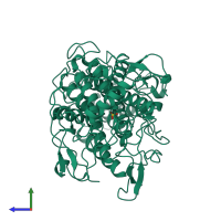 PDB entry 1vns coloured by chain, side view.