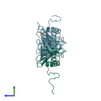PDB entry 1vok coloured by chain, side view.