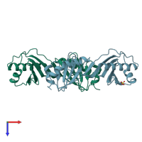 PDB entry 1vok coloured by chain, top view.