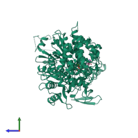 PDB entry 1vom coloured by chain, side view.