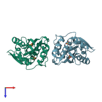 PDB entry 1vp2 coloured by chain, top view.