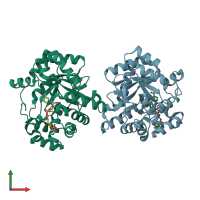 PDB entry 1vp5 coloured by chain, front view.