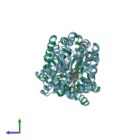 PDB entry 1vp5 coloured by chain, side view.