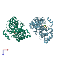 PDB entry 1vp5 coloured by chain, top view.